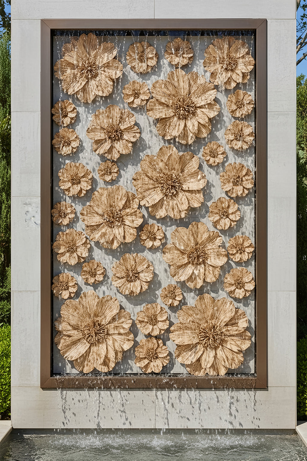 Water Cascade Carnation Floral Relief Cascade Wall Fountain