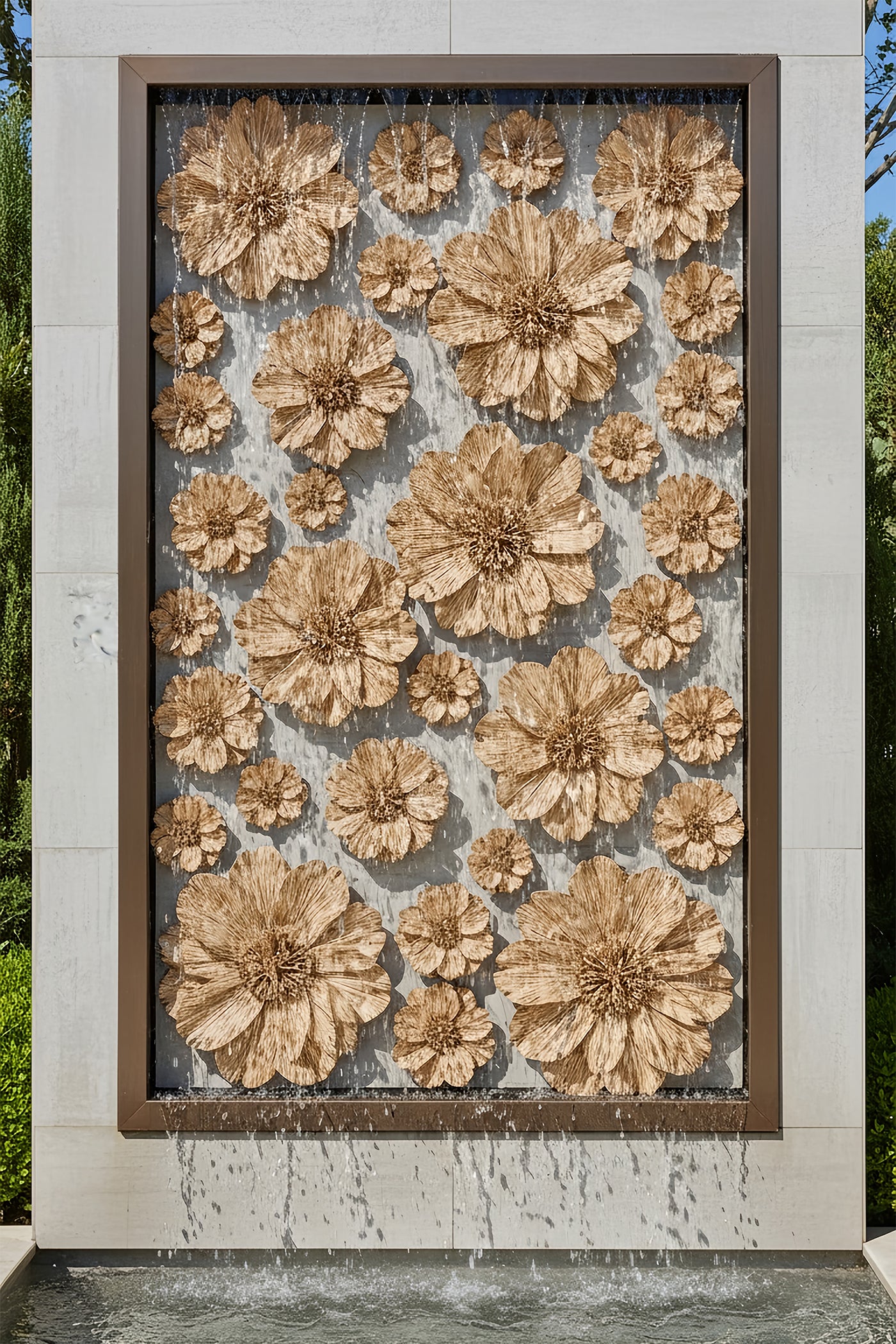 Water Cascade Carnation Floral Relief Cascade Wall Fountain
