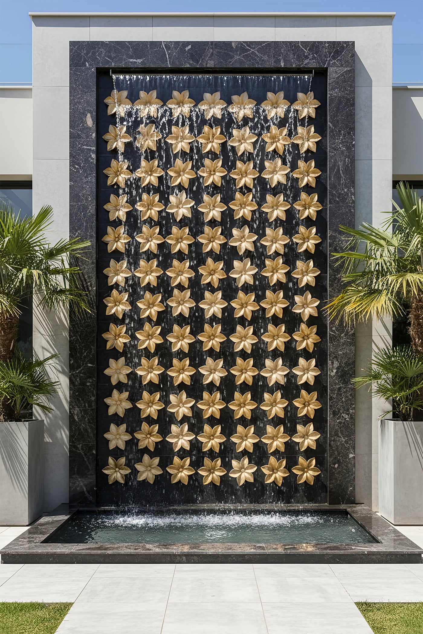 Water Cascade Frangipani Floral Cascade Wall Fountain Ð Golden Bloom