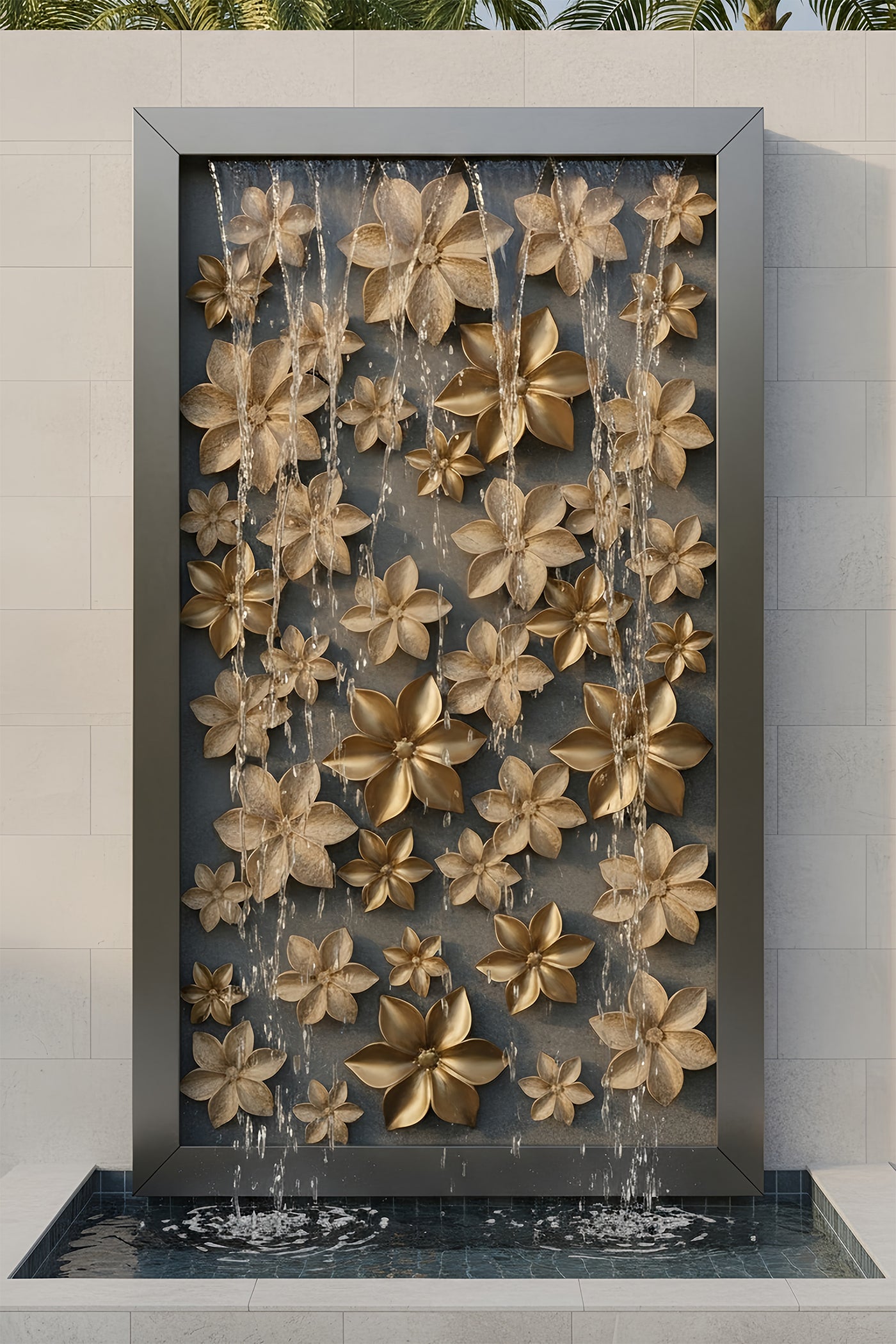 Water Cascade Frangipani Floral Cascade Wall Fountain Ð Golden Bloom