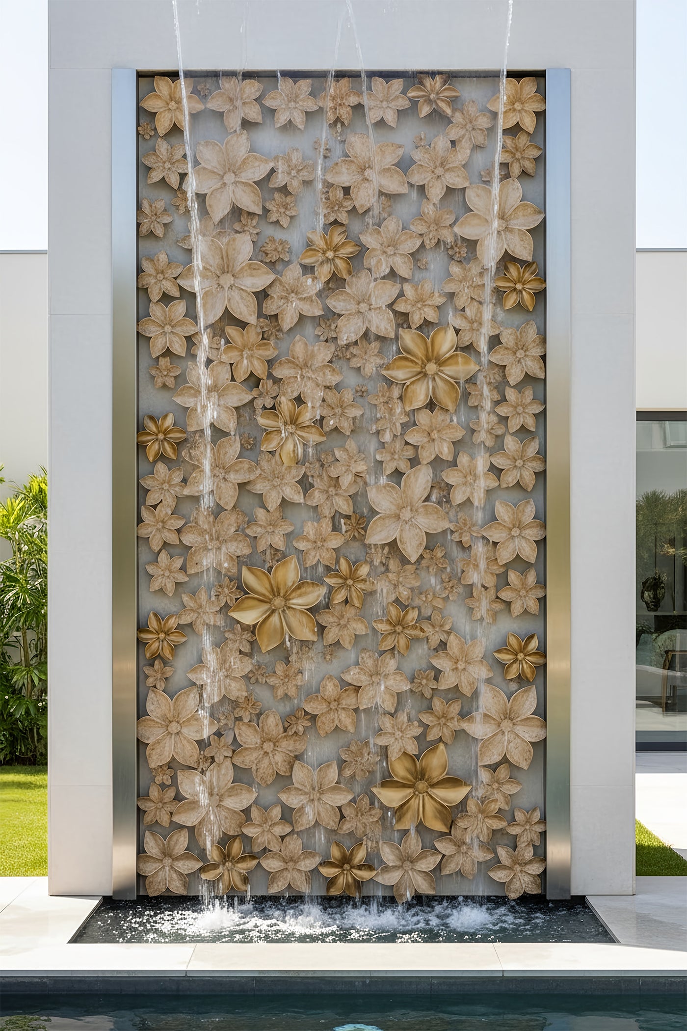 Water Cascade Frangipani Floral Cascade Wall Fountain Ð Golden Bloom
