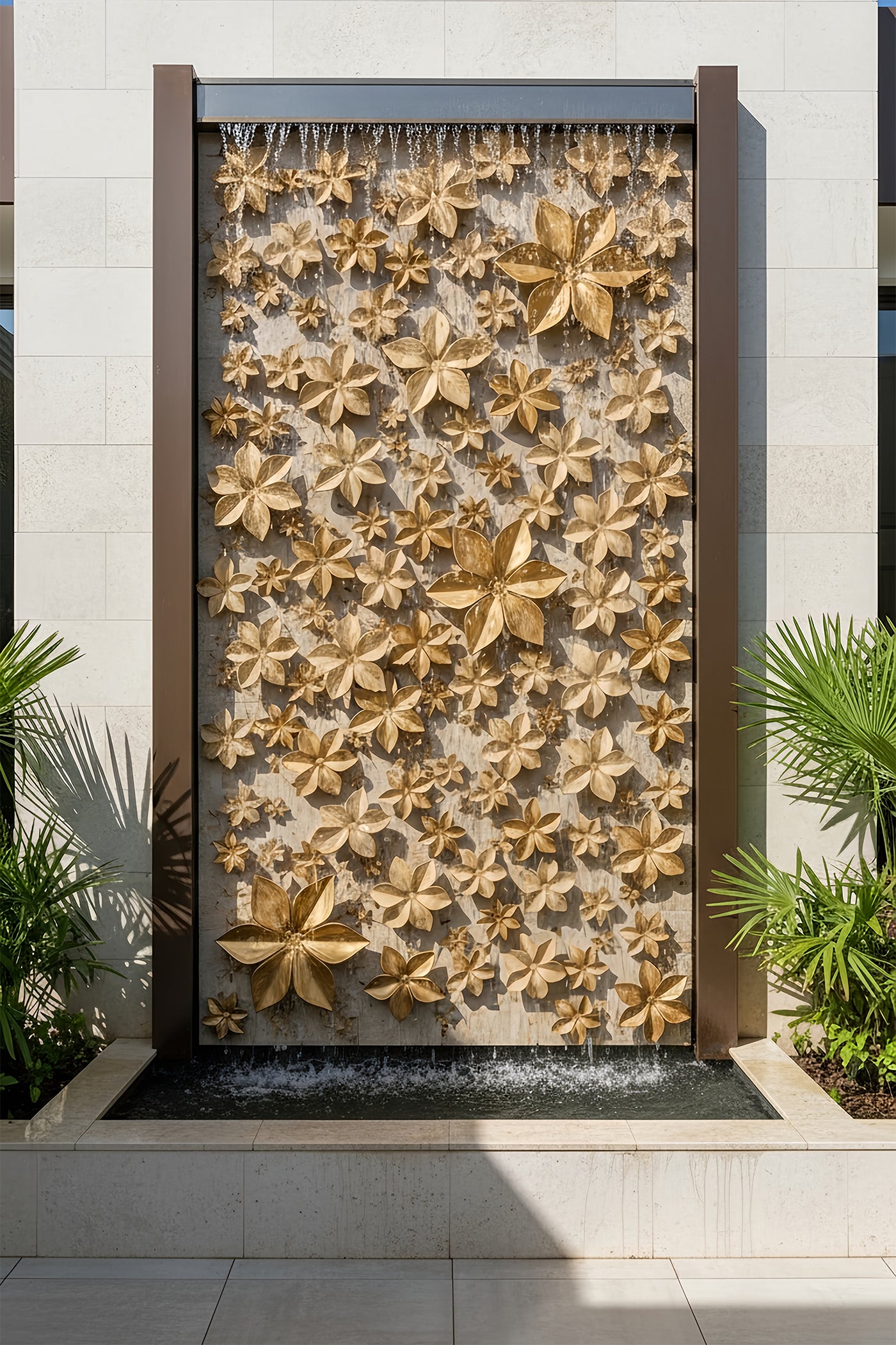 Water Cascade Frangipani Floral Cascade Wall Fountain Ð Golden Bloom