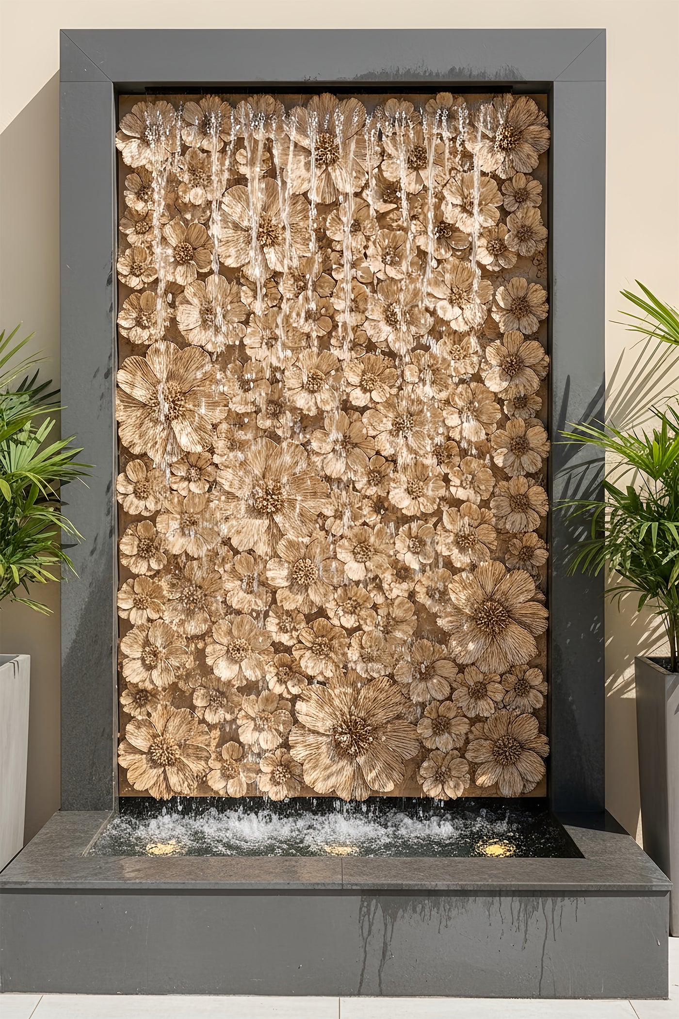 Water Cascade Carnation Floral Relief Cascade Wall Fountain