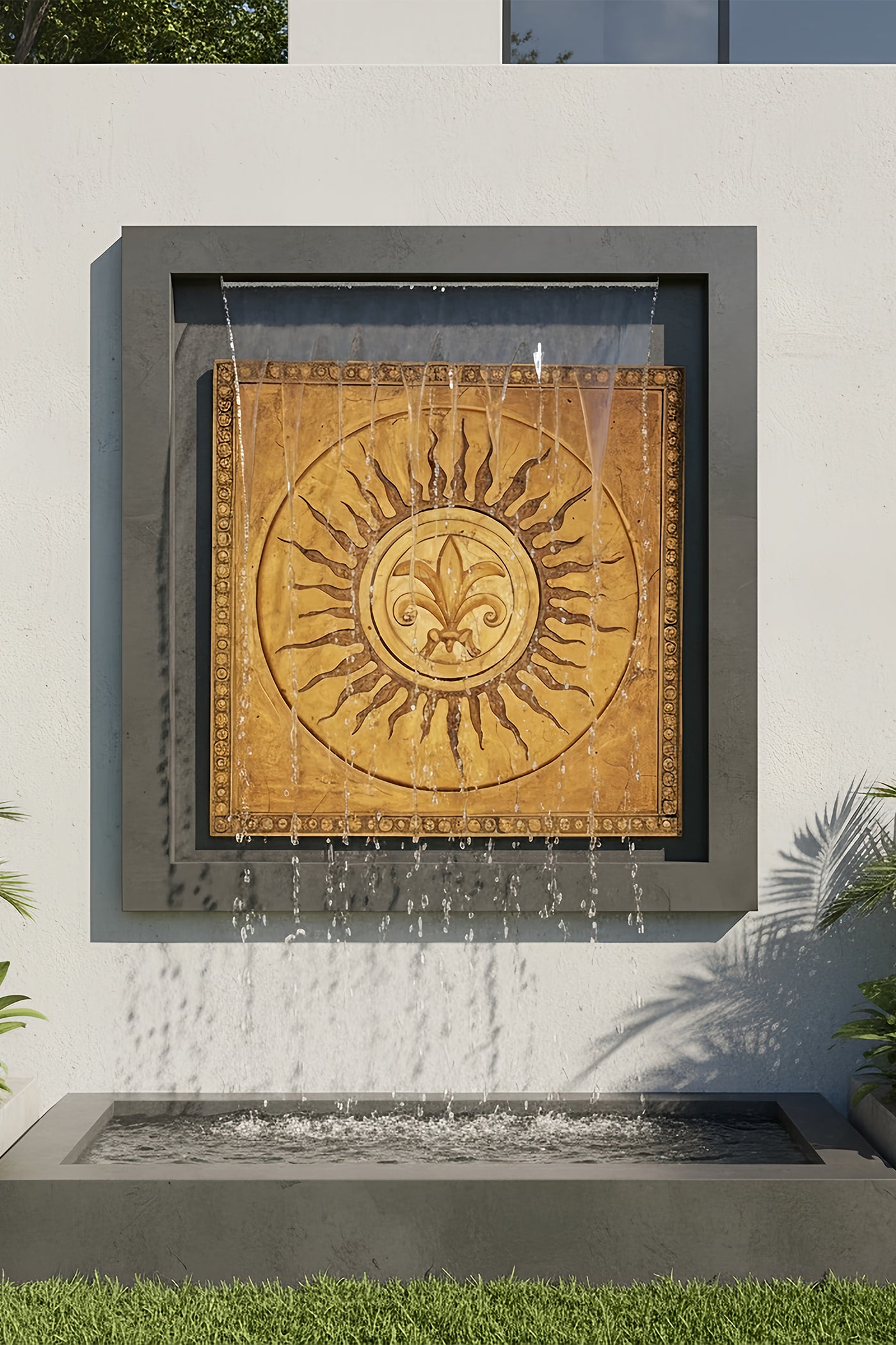 Water cascade Solar Medallion Cascade Wall Fountain