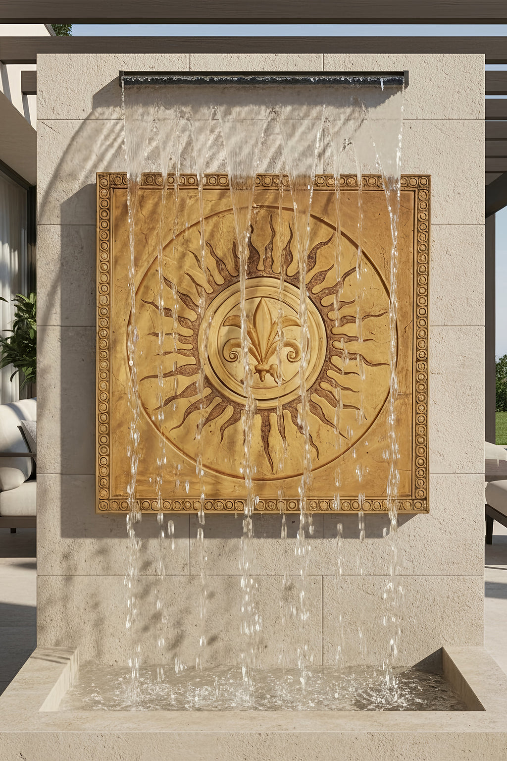 Water cascade Solar Medallion Cascade Wall Fountain